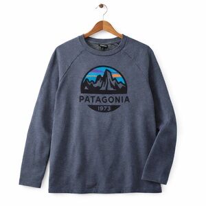 Patagonia Men’s XS Crewneck Light Sweatshirt 1973 Logo Organic Cotton Blue